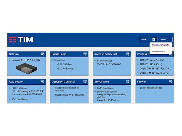 modem tim hub password