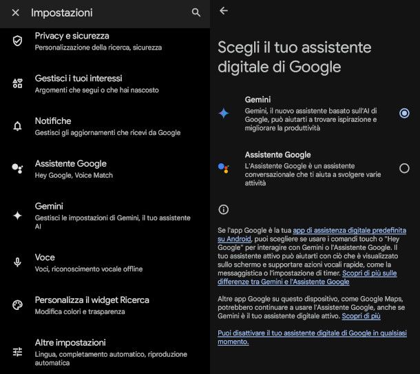 disabilitazione Gemini su smartphone Android
