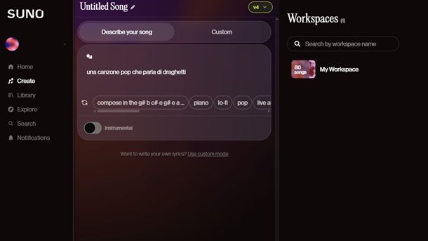 Come creare canzone IA Suno