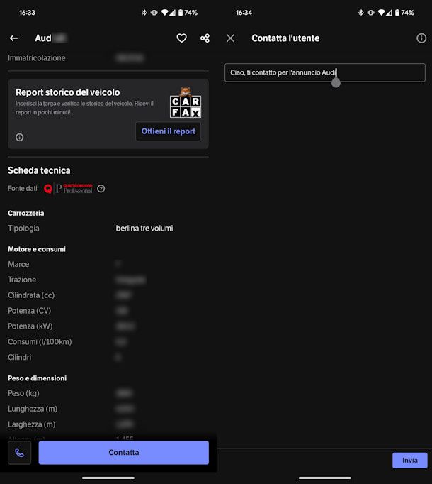 Contattare venditore Subito da app