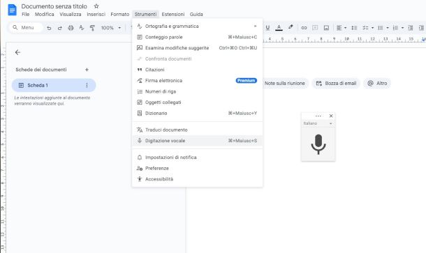 dettatura online su Google Documenti