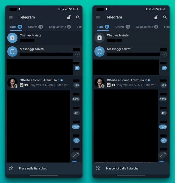 Nascondere chat archiviate Telegram Android
