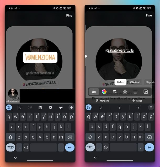 Taggare follower storia Instagram Android