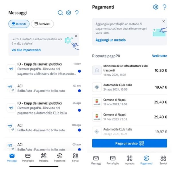 App IO pagamenti pagoPA
