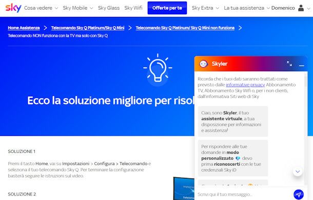 Parlare con operatore Sky in chat