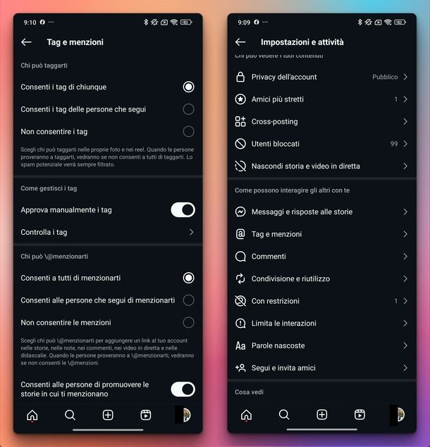 Privacy tag menzioni Instagram