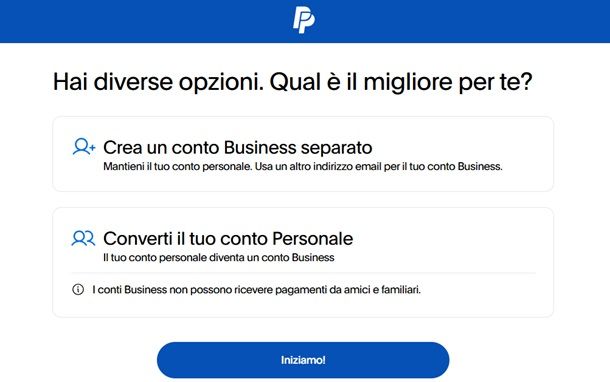 Procedura per richiedere l'account Business di PayPal