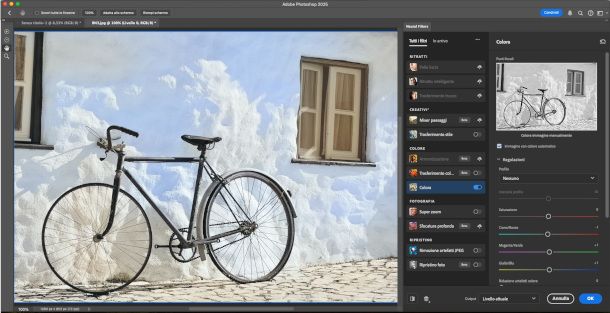 filtro neural su Photoshop per colorare foto in bianco e nero