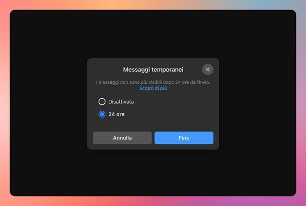 Messaggi temporanei Messenger Web