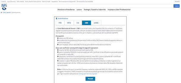 Accedere sito INPS con CNS
