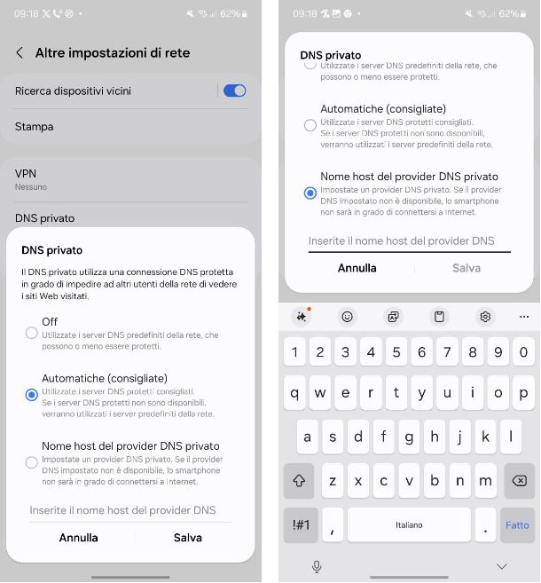 Come cambiare DNS su Samsung
