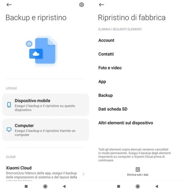 Resettare lo smartphone Xiaomi