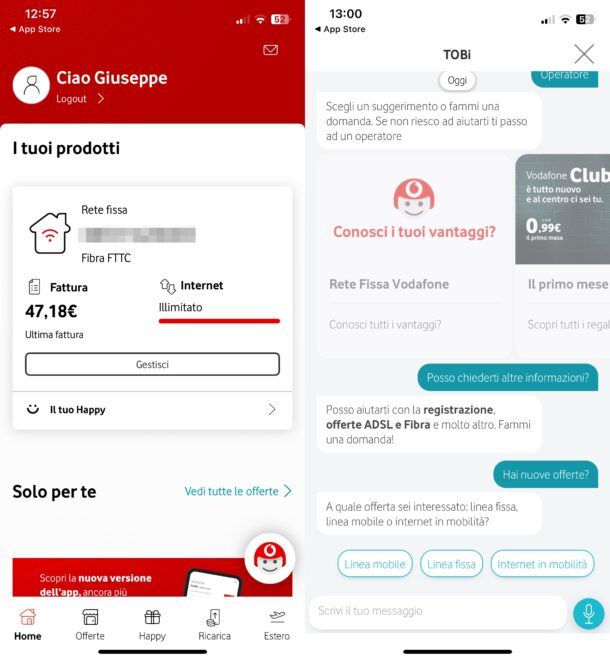 Informazioni commerciali Vodafone