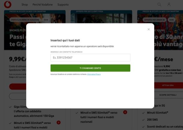 Farsi chiamare da Vodafone per offerte