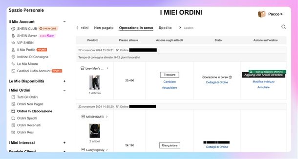 Cambiare indirizzo spedizione SHEIN Web