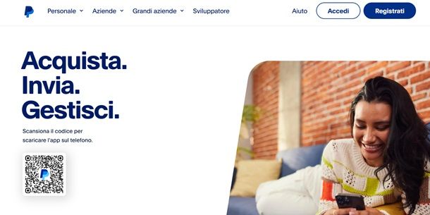 La homepage del sito di PayPal
