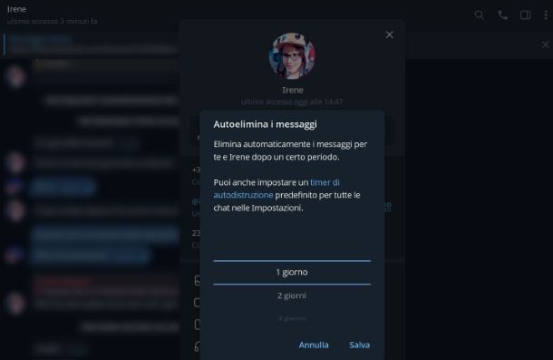 Come mandare foto temporanee su Telegram computer
