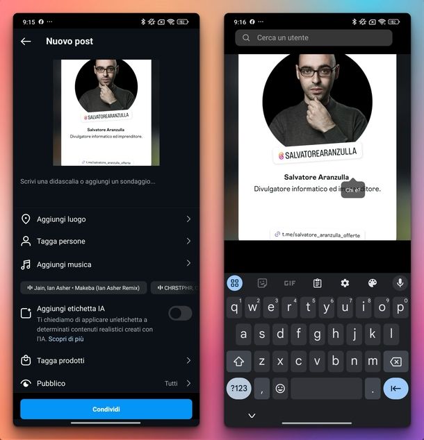 Taggare follower post Instagram Android