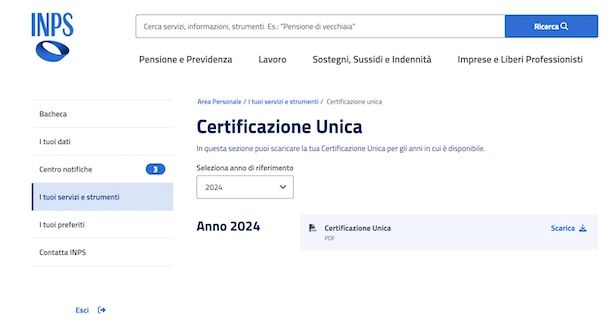 Scaricare CU da sito INPS