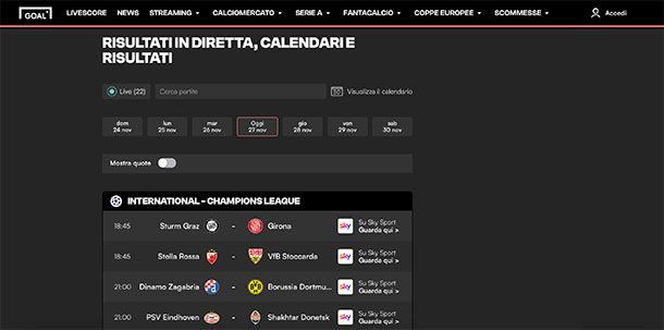 Altri siti per risultati calcio in diretta