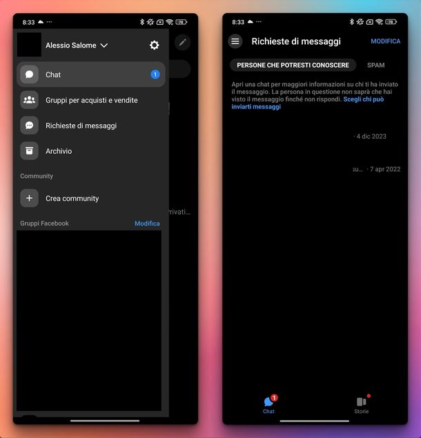 Richieste di messaggi Messenger Android