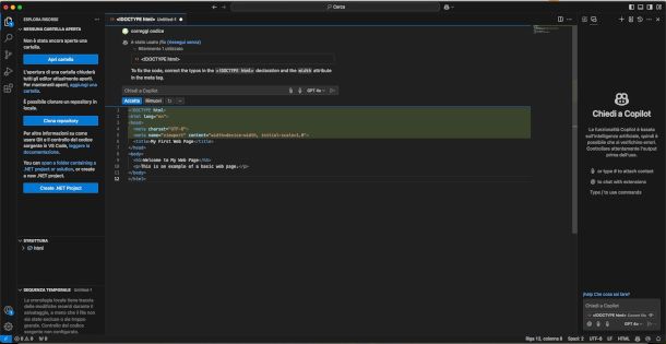 schermata utilizzo plugin GitHub Copilot in VSC