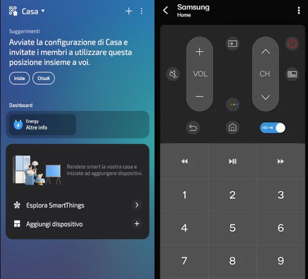 schermate telecomando app SmartThings Samsung