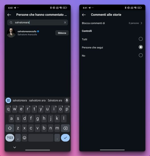 Togliere commenti Storie Instagram Android