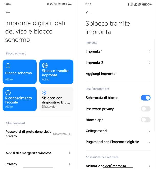 Alternative alla password di sblocco