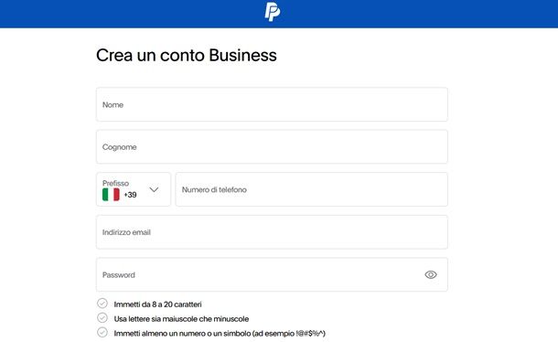 Procedura per creare un conto Business tramitee PayPal