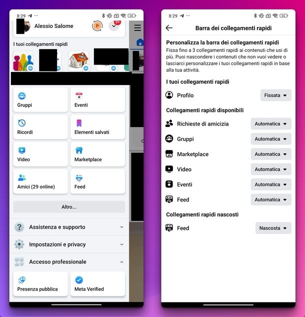 Creare collegamenti rapidi Facebook Android