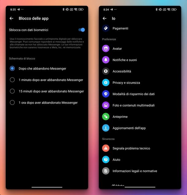 Blocco app Messenger Android
