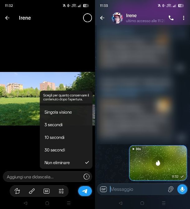 Come mandare foto a tempo con Telegram Android