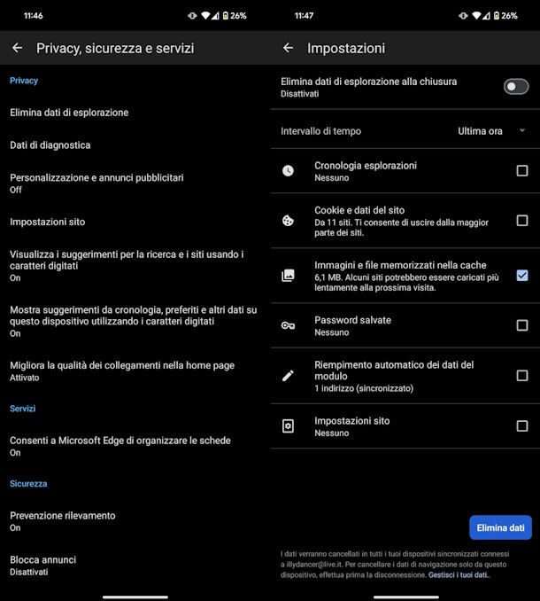 Svuotare cache su Edge