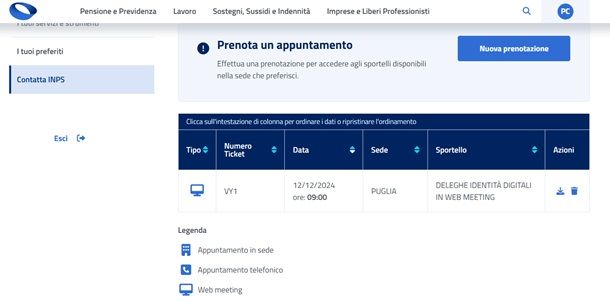 Appuntamento prenotato INPS