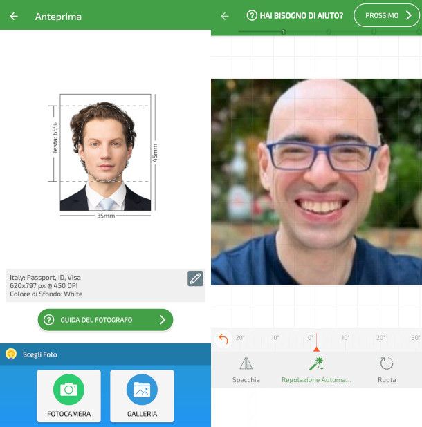 schermata app Fotografie Passaporti e ID
