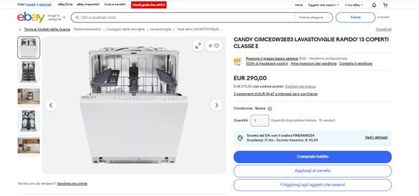Lavastoviglie da incasso su eBay