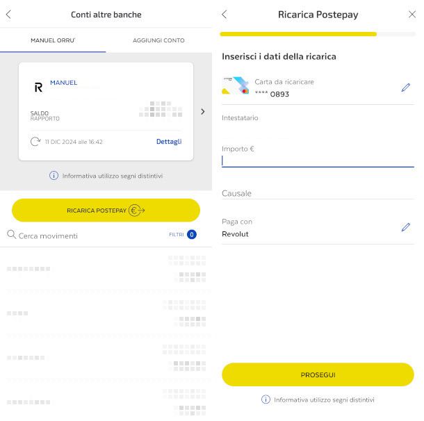 ricarica con Postepay Open da app Postepay