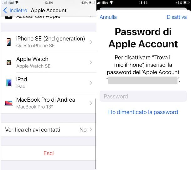 Uscire da account Apple da iPhone