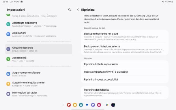 Come resettare tablet Samsung alle impostazioni di fabbrica