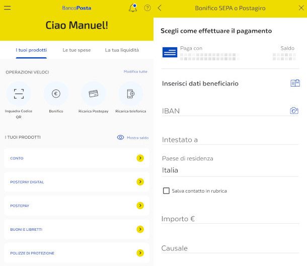 Postagiro da app Bancoposta