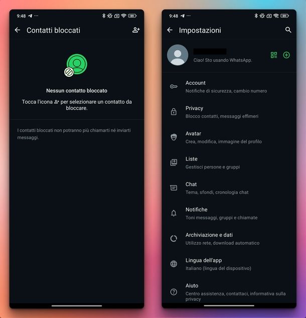 Bloccare numeri in rubrica WhatsApp Android