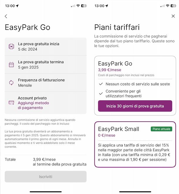 Abbonamento EasyPark Go