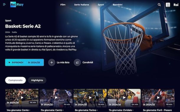 Basket su RaiPlay