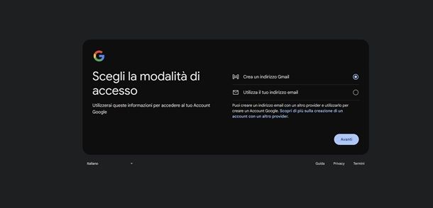 creare account google