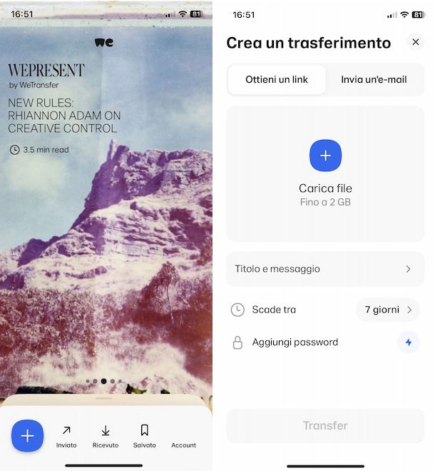 Come funziona WeTransfer su iPhone