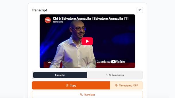 YouTubeToTranscript trascrizione video