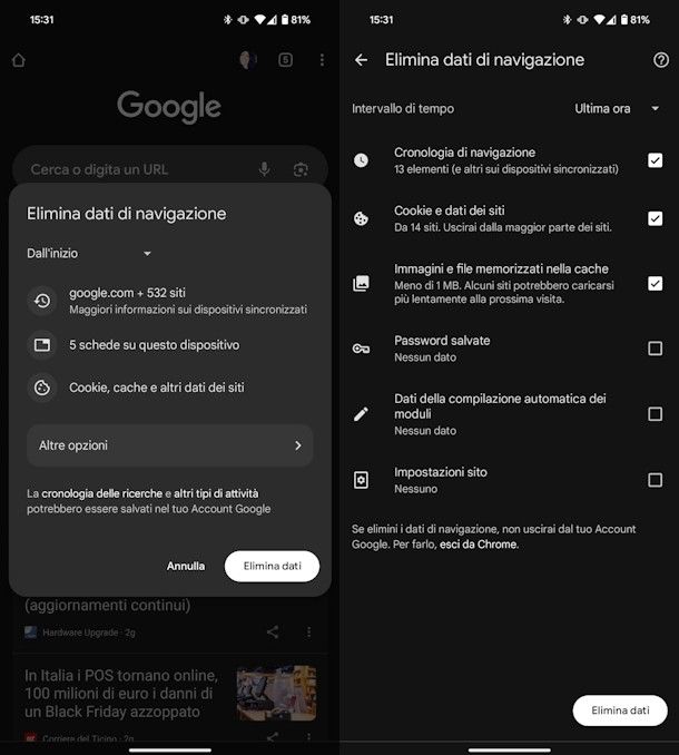 Svuotare cache su Chrome