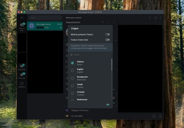 Cambiare lingua Telegram Mac