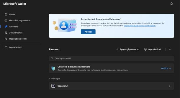 Scoprire password email Microsoft Edge
